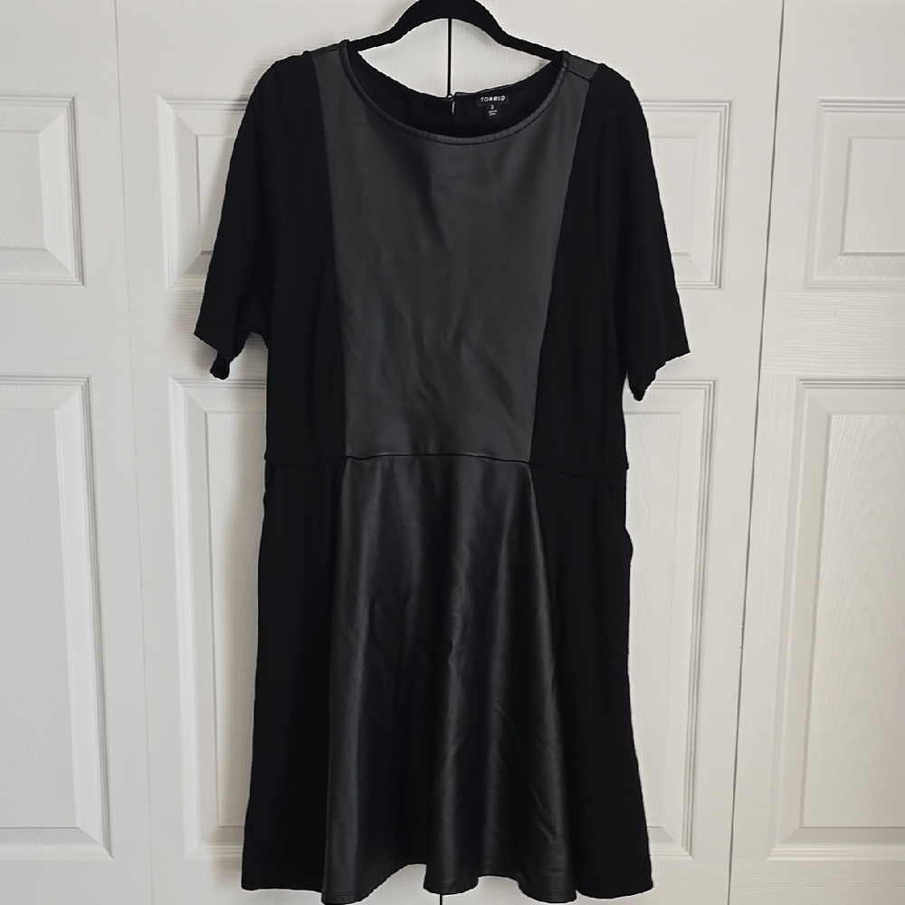 Torrid Faux Leather Skater Dress - Size 2 Luxe Ponte Coated Black
